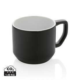 Moderne Keramiktasse, 350ml schwarz, weiß bedrucken, Art.-Nr. P434.041