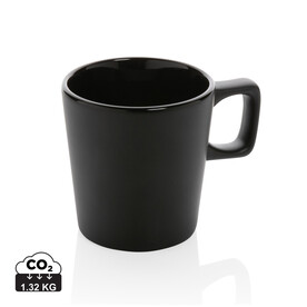 Moderne Keramik Kaffeetasse, 300ml schwarz, schwarz bedrucken, Art.-Nr. P434.051