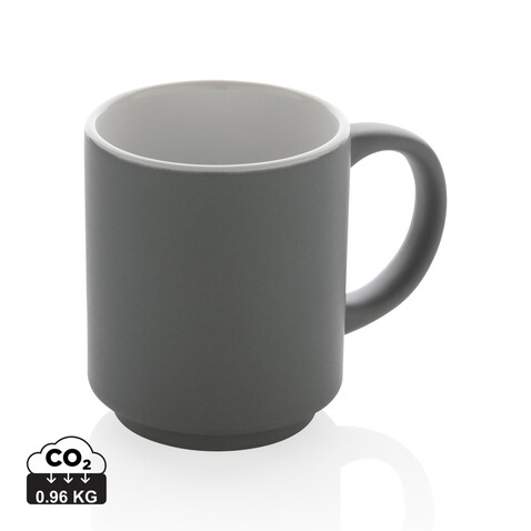 Stapelbare Keramiktasse, 180ml grau bedrucken, Art.-Nr. P434.072