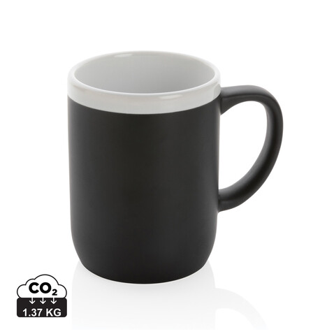 Keramiktasse mit weißem Rand, 300ml schwarz, weiß bedrucken, Art.-Nr. P434.091
