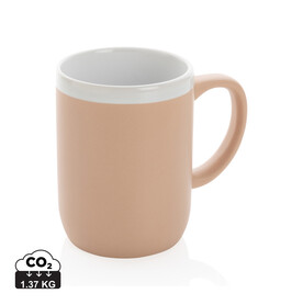Keramiktasse mit weißem Rand, 300ml braun, weiß bedrucken, Art.-Nr. P434.099