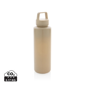 Wasserflasche mit Henkel aus RCS rPP braun bedrucken, Art.-Nr. P435.019