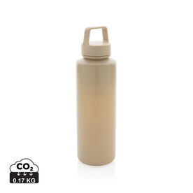 Wasserflasche mit Henkel aus RCS rPP braun bedrucken, Art.-Nr. P435.019