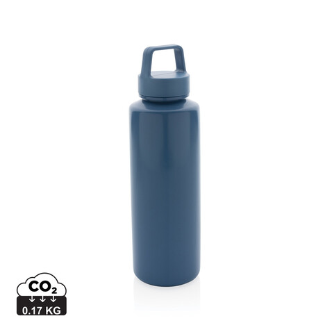 Wasserflasche mit Henkel aus RCS rPP blau bedrucken, Art.-Nr. P435.015