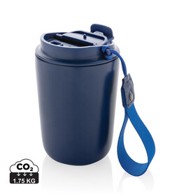 Cuppa Vakuumbecher aus RCS-Stahl mit Umhängeband blau bedrucken, Art.-Nr. P435.025
