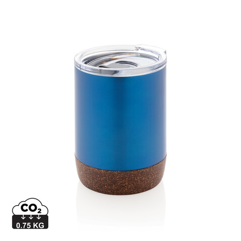 Kleine Vakuum-Kaffeetasse aus RCS rSteel &amp; Kork blau bedrucken, Art.-Nr. P435.055