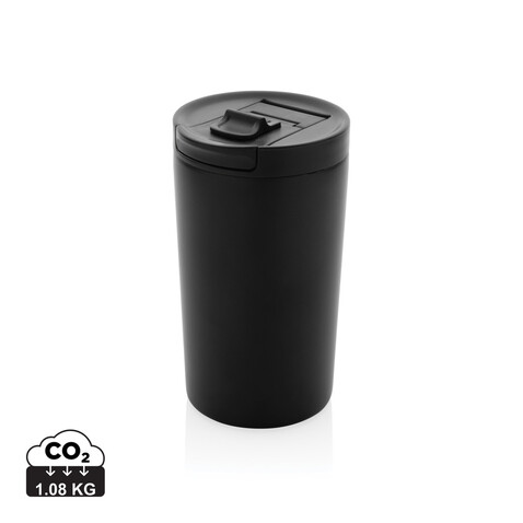 Doppelwandiger Vakuum-Becher aus RCS recyceltem SS schwarz bedrucken, Art.-Nr. P435.091
