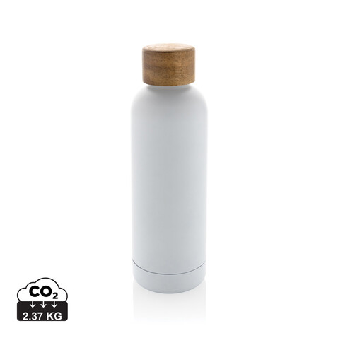 Wood Vakuumflasche aus RCS recyceltem Stainless-Steel weiß bedrucken, Art.-Nr. P435.533