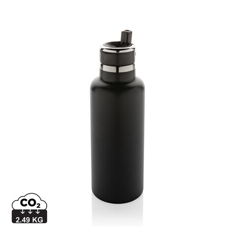 Hydro Vakuumflasche aus RCS recycel. Stainless-Steel schwarz bedrucken, Art.-Nr. P435.551