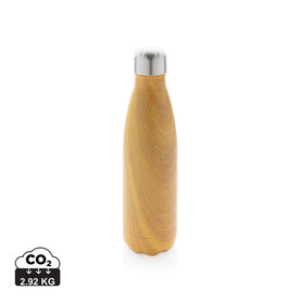 Vakuumisolierte Stainless Steel Flasche mit Holzoptik gelb bedrucken, Art.-Nr. P436.486
