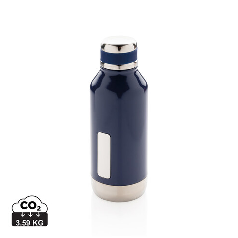 Auslaufsichere Vakuumflasche mit Logoplatte blau bedrucken, Art.-Nr. P436.675