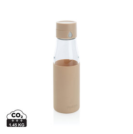 Ukiyo Trink-Tracking-Flasche aus Glas mit Hülle braun bedrucken, Art.-Nr. P436.729
