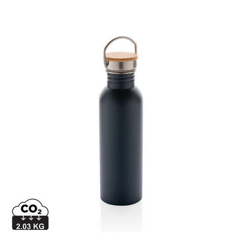 Moderne Stainless-Steel Flasche mit Bambusdeckel blau bedrucken, Art.-Nr. P436.835