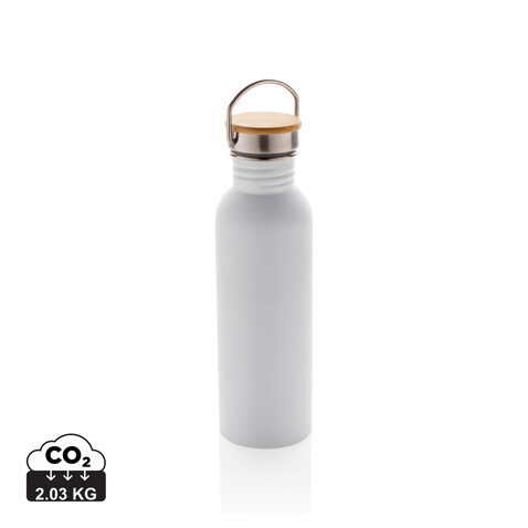 Moderne Stainless-Steel Flasche mit Bambusdeckel weiß bedrucken, Art.-Nr. P436.833