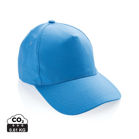 Impact 5 Panel Kappe aus 280gr rCotton mit AWARE™ Tracer tranquil blue bedrucken, Art.-Nr. P453.475