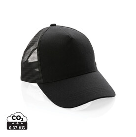 Impact AWARE™ 190gr Brushed rCotton 5 Panel Trucker-Cap schwarz bedrucken, Art.-Nr. P453.351