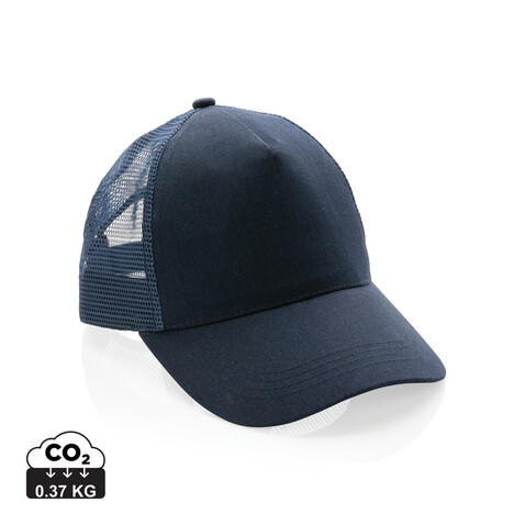 Impact AWARE™ 190gr Brushed rCotton 5 Panel Trucker-Cap navy blau bedrucken, Art.-Nr. P453.359