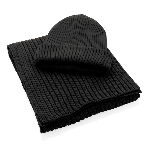 Impact AWARE™ Polylana® doppelt gestrickte Mütze schwarz bedrucken, Art.-Nr. P453.391