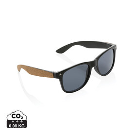 Sonnenbrille aus GRS recyceltem PC-Kunststoff mit Kork schwarz bedrucken, Art.-Nr. P453.881