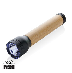 Lucid 5W Taschenlampe aus RCS recyceltem Kunststoff &amp;amp; Bambus schwarz, braun bedrucken, Art.-Nr. P513.791