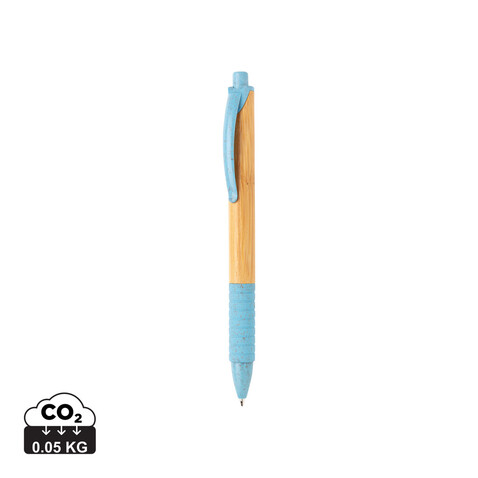 Bambus &amp; Weizenstroh Stift blau bedrucken, Art.-Nr. P610.535