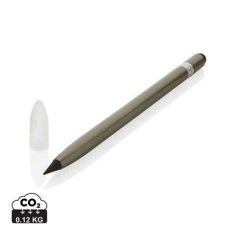 Tintenloser Stift aus Aluminium mit Radiergummi grün bedrucken, Art.-Nr. P611.127