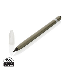 Tintenloser Stift aus Aluminium mit Radiergummi grün bedrucken, Art.-Nr. P611.127