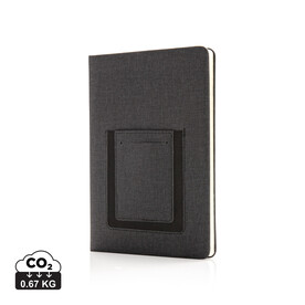 Deluxe A5 Notizbuch mit Telefontasche schwarz bedrucken, Art.-Nr. P772.002