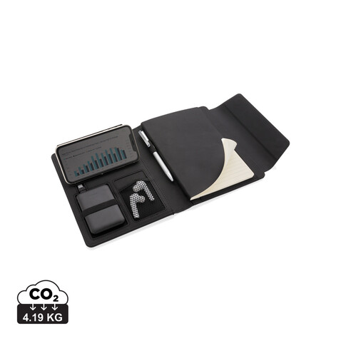 Fiko A5 Wireless Charging Portfolio mit Powerbank schwarz bedrucken, Art.-Nr. P774.081