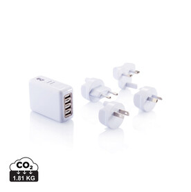 Reiseadapter mit 4fachem USB Anschluss weiß bedrucken, Art.-Nr. P820.373