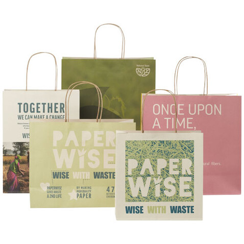 Papiertüte 150 g/m² aus landwirtschaftlichen Reststoffen mit gedrehten Griffen – 31 × 12 × 31 cm, offwhite bedrucken, Art.-Nr. 1ZM00401