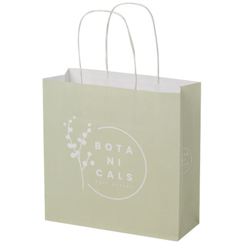 Kraftpapiertasche 120 /m² mit gedrehten Griffen – 24 × 9 × 24 cm, weiss bedrucken, Art.-Nr. 1ZM00601