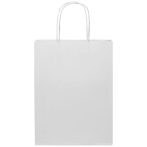 Kraftpapiertasche 120 g/m² mit gedrehten Griffen – mittel, weiss bedrucken, Art.-Nr. 1ZM00701