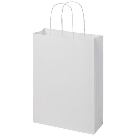 Kraftpapiertasche 120 g/m² mit gedrehten Griffen – mittel, weiss bedrucken, Art.-Nr. 1ZM00701