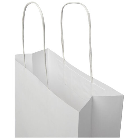 Kraftpapiertasche 120 g/m² mit gedrehten Griffen – mittel, weiss bedrucken, Art.-Nr. 1ZM00701