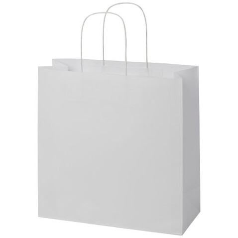 Kraftpapiertasche 120 g/m² mit gedrehten Griffen – 31 × 12 × 31 cm, weiss bedrucken, Art.-Nr. 1ZM00901