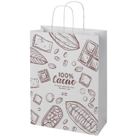 Kraftpapiertasche 120 g/m² mit gedrehten Griffen – 31 × 12 × 41 cm, weiss bedrucken, Art.-Nr. 1ZM01001