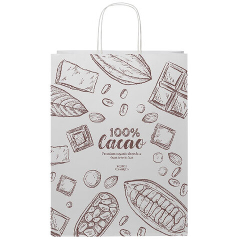 Kraftpapiertasche 120 g/m² mit gedrehten Griffen – 31 × 12 × 41 cm, weiss bedrucken, Art.-Nr. 1ZM01001