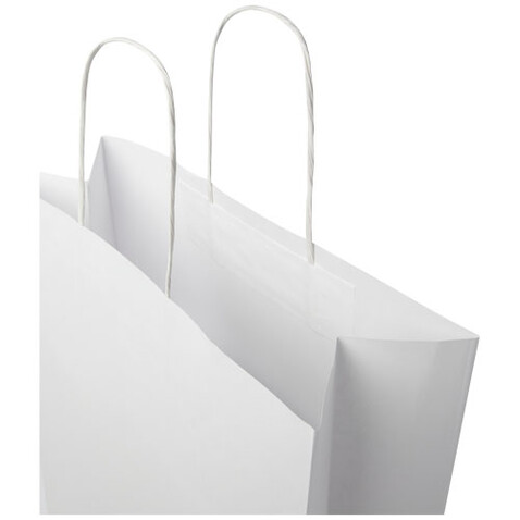 Kraftpapiertasche 120 g/m² mit gedrehten Griffen – 31 × 12 × 41 cm, weiss bedrucken, Art.-Nr. 1ZM01001
