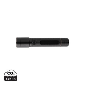 Gear X Taschenlampe aus RCS recycelt. Aluminium mit USB-Akku schwarz bedrucken, Art.-Nr. P513.901