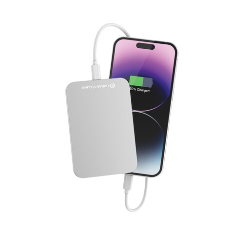 Urban Vitamin Burbank 3000mAh Powerbank aus RCS Plastik/Alu silber bedrucken, Art.-Nr. P322.812