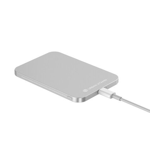 Urban Vitamin Burbank 3000mAh Powerbank aus RCS Plastik/Alu silber bedrucken, Art.-Nr. P322.812