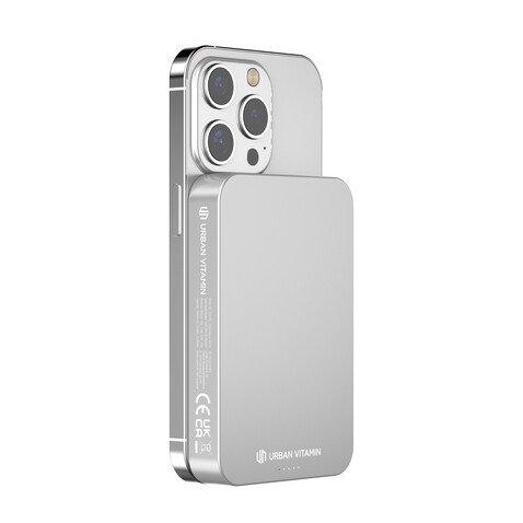Urban Vitamin Compton 10000mAh Powerbank aus RCS Plastik/Alu silber bedrucken, Art.-Nr. P322.842