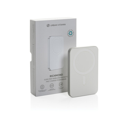 Urban Vitamin Richmond 5000mAh Powerbank aus RCS Plastik/Alu silber bedrucken, Art.-Nr. P322.822