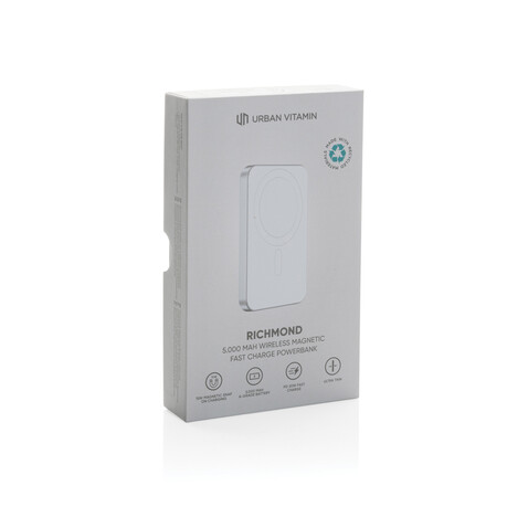 Urban Vitamin Richmond 5000mAh Powerbank aus RCS Plastik/Alu silber bedrucken, Art.-Nr. P322.822