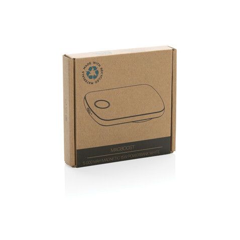 MagBoost 5.000mAh magnetische Powerbank aus RCS rec. Plastik weiß bedrucken, Art.-Nr. P322.413