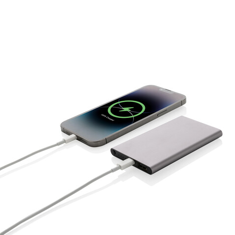 4.000mAh Type-C Powerbank aus RCS recyeltem ABS &amp; Aluminium anthrazit bedrucken, Art.-Nr. P322.420