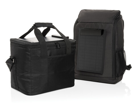 Pedro AWARE™ RPET Deluxe Kühltasche mit 5W Solar Panel schwarz bedrucken, Art.-Nr. P422.511