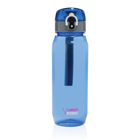 Yide verschließbare Wasserflasche aus RCS rec. PET, 800ml blau bedrucken, Art.-Nr. P437.025