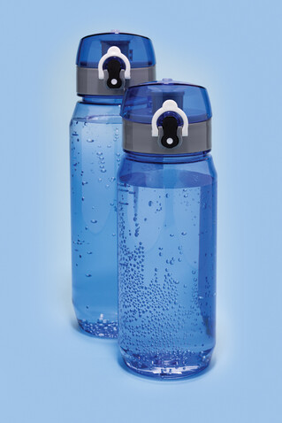 Yide verschließbare Wasserflasche aus RCS rec. PET, 800ml blau bedrucken, Art.-Nr. P437.025